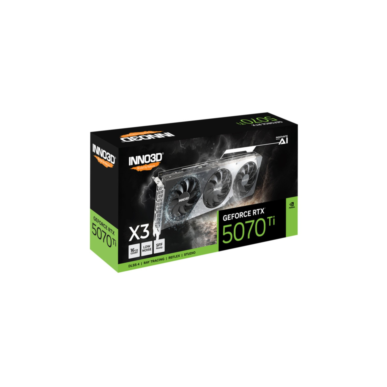 INNO3D GeForce RTX 5070 Ti X3 - 16GB GDDR7, 256-bit, PCIe 5.0, 2295/2452 MHz, 3-Fan Open-Air (Black/Grey)