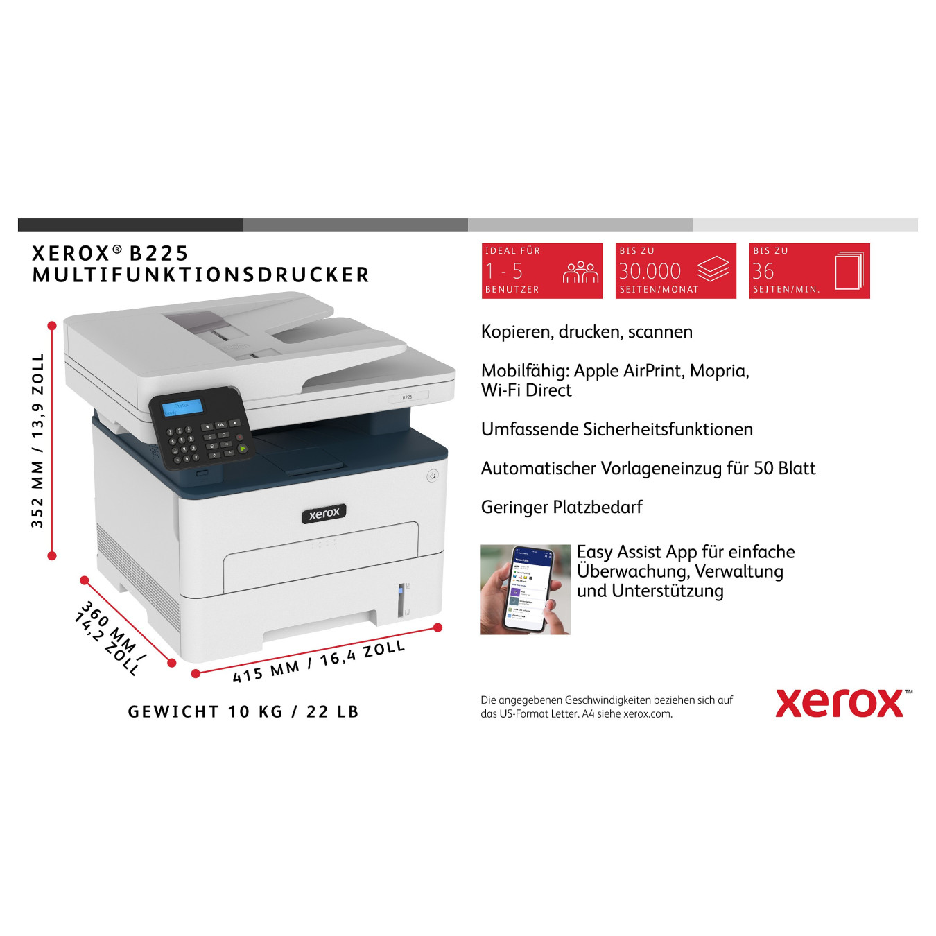 L Xerox B225 S W-Laserdrucker 3in1 USB LAN WLAN ADF — Buy in Cyprus with Fast Delivery