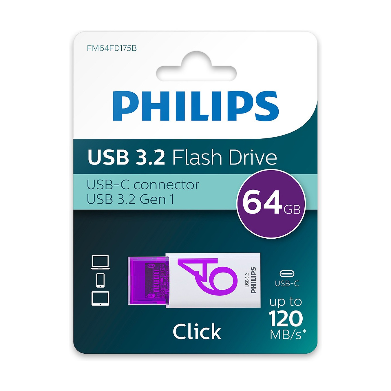 STICK Philips USB 3.2 64GB Click Series Gen 1 USB-C — Buy in Cyprus with Fast Delivery