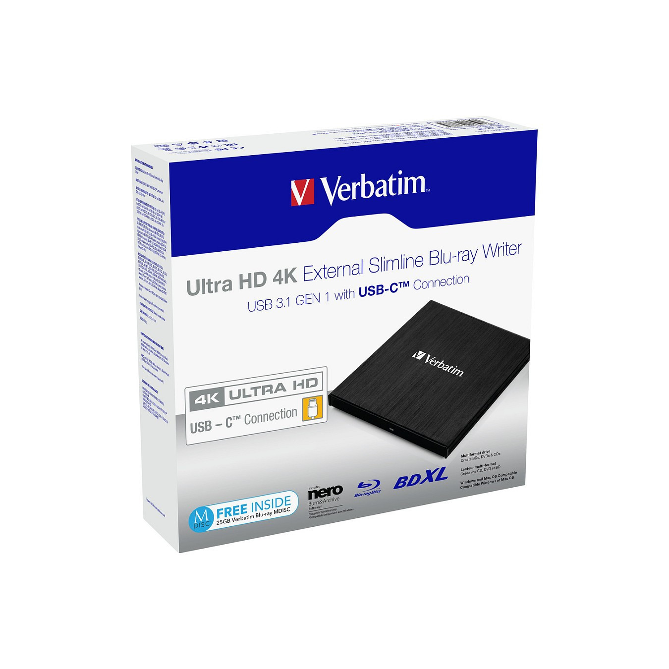 Verbatim ext. Slimline USB3.1 Typ C 4K Blu-ray Brenner extern retail — Buy in Cyprus with Fast Delivery