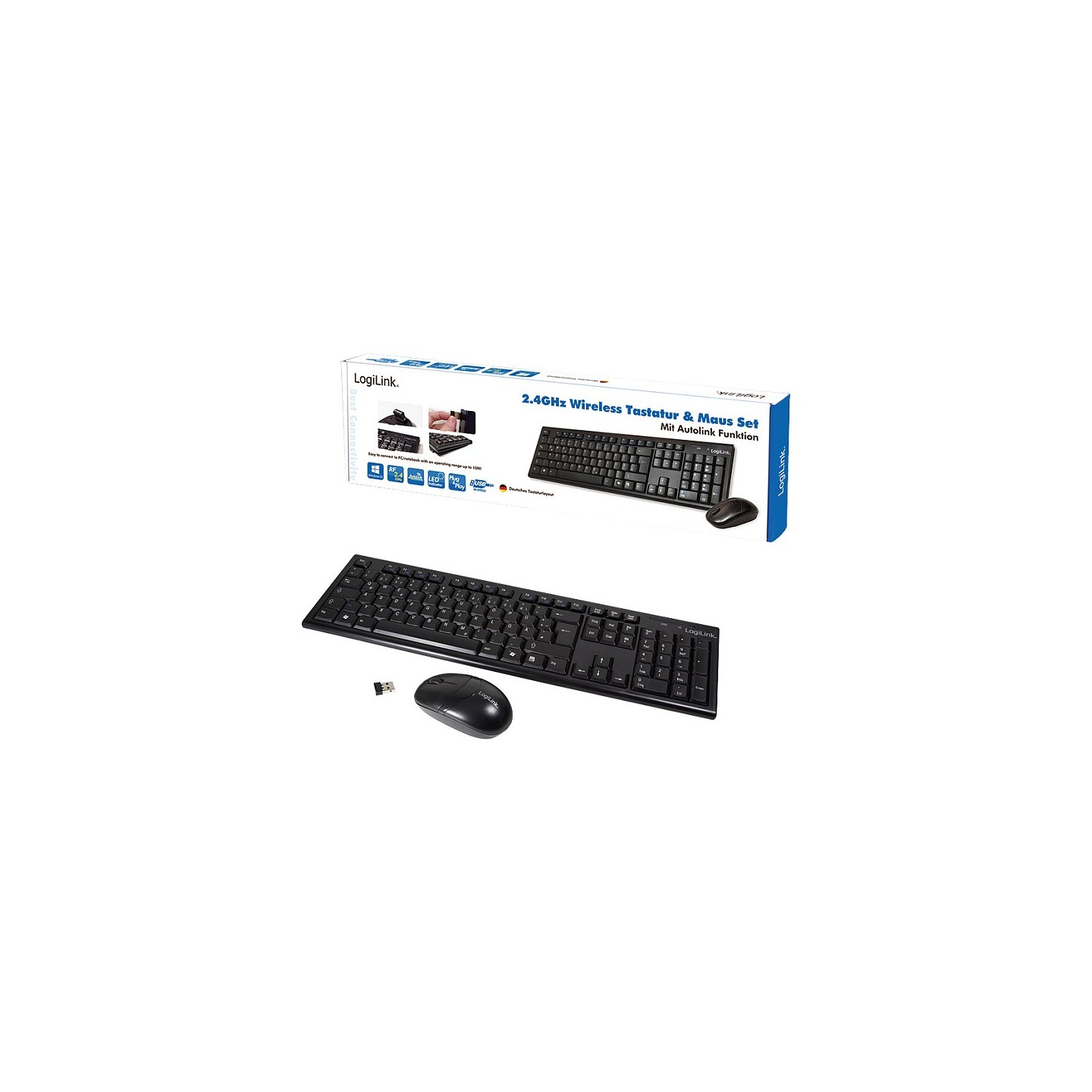 LogiLink ID0104 Wireless Keyboard Mouse Combo QWERTZ Black (Boxed) — Buy in Cyprus with Fast Delivery