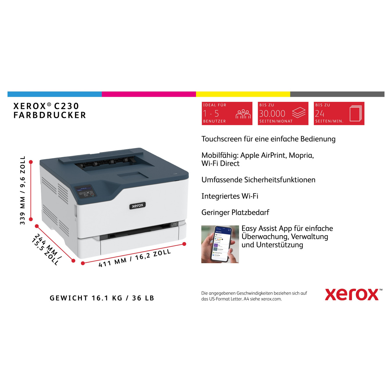 FL Xerox C230 Farblaserdrucker 24S. Min. AirPrint USB LAN WiFi Duplex — Buy in Cyprus with Fast Delivery