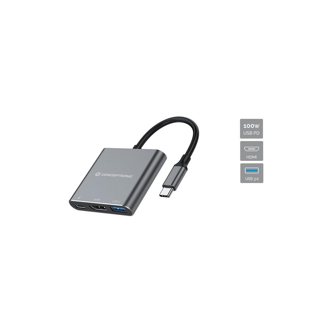 CONCEPTRONIC 3-1 Dock USB-C- to HDMI USB-A 100WPD 25cm gr — Buy in Cyprus with Fast Delivery