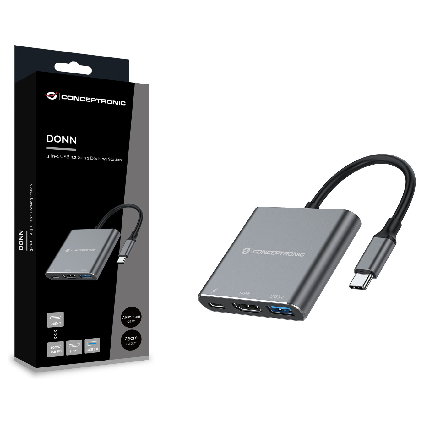 CONCEPTRONIC 3-1 Dock USB-C- to HDMI USB-A 100WPD 25cm gr — Buy in Cyprus with Fast Delivery