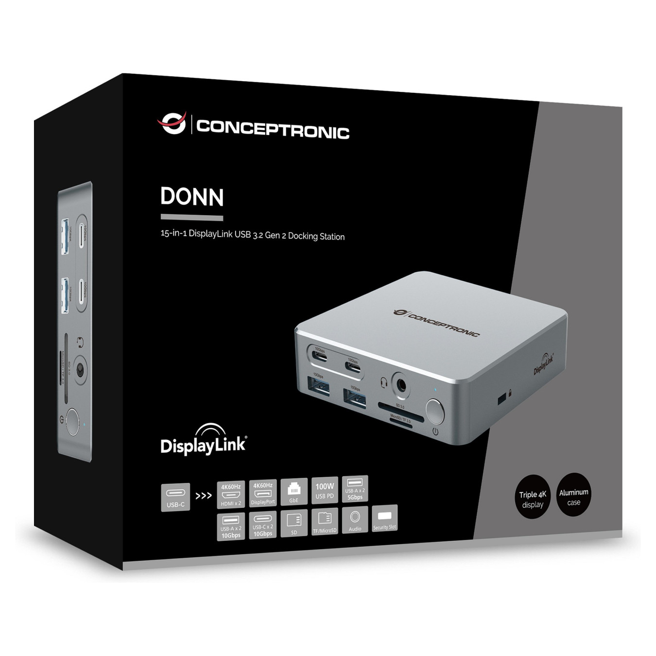 CONCEPTRONIC 15-1 Dock USB-C- to 2xHDMI 2xUSB-C 4xUSB-A +80W si — Buy in Cyprus with Fast Delivery