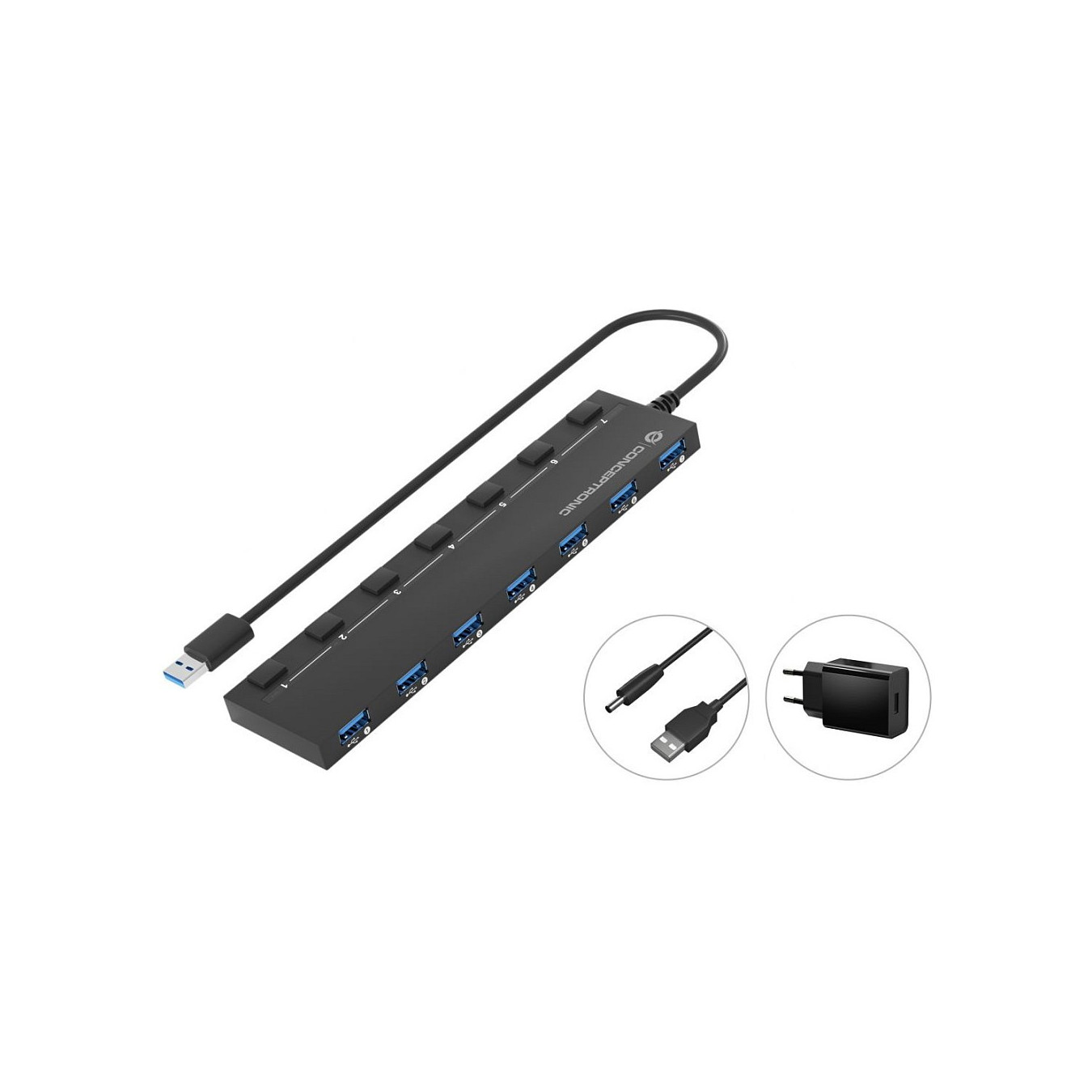 CONCEPTRONIC 7-Port Hub USB-A3.0- to 7xA3.2Gen1 DC m.Netz. sw — Buy in Cyprus with Fast Delivery