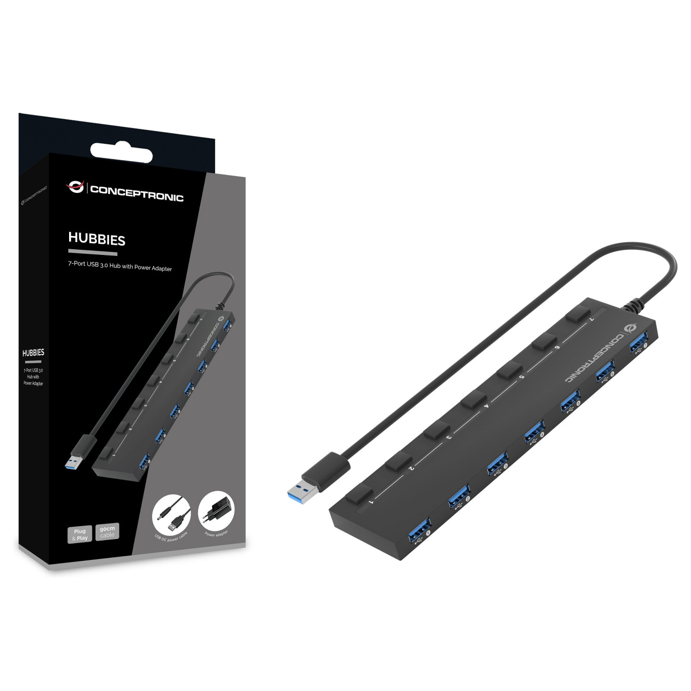 CONCEPTRONIC 7-Port Hub USB-A3.0- to 7xA3.2Gen1 DC m.Netz. sw — Buy in Cyprus with Fast Delivery