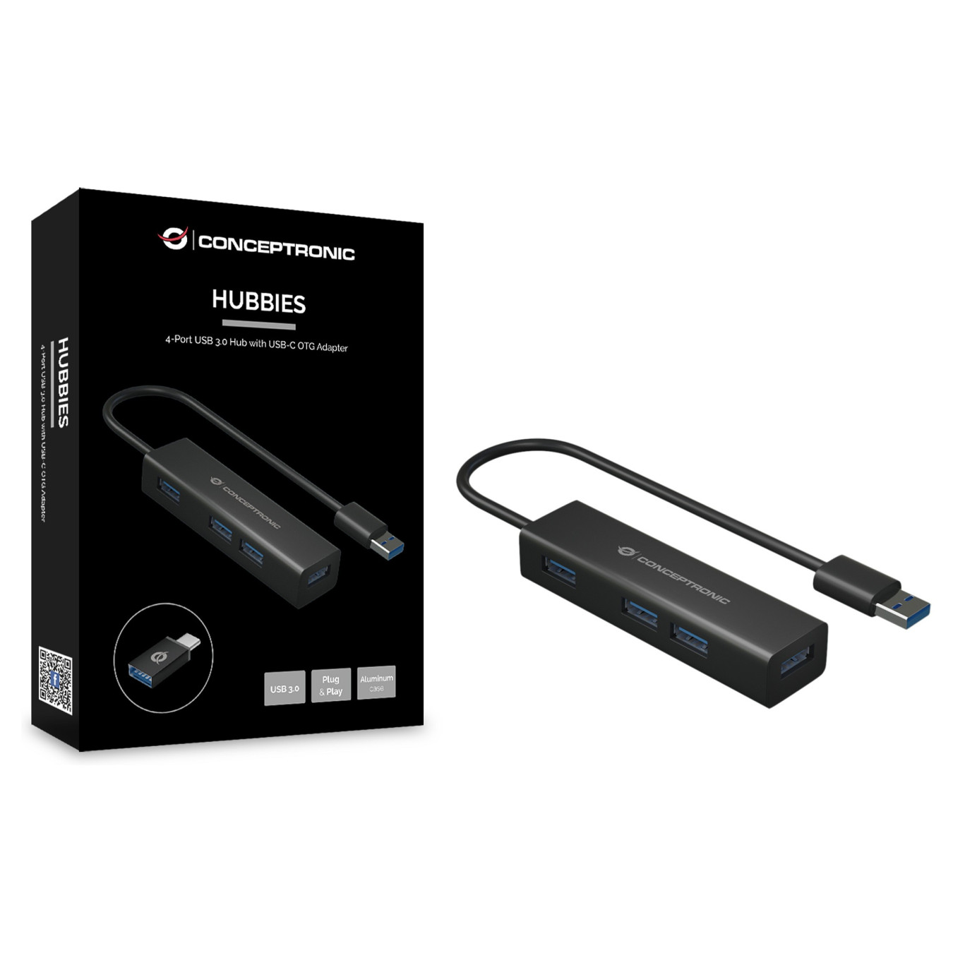 CONCEPTRONIC 4-Port Hub USB-A3.0 -C Adap.- to 4xA3.0 o.Netz. sw — Buy in Cyprus with Fast Delivery