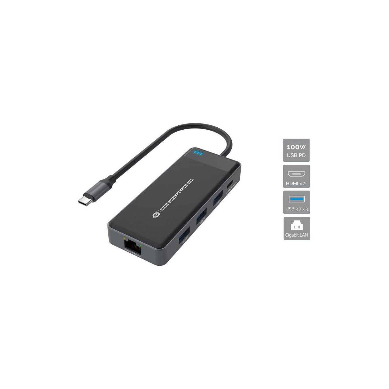 CONCEPTRONIC 7-1 Dock USB-C- to 2xHDMI 3xUSB-A GbE + 25cm gr — Buy in Cyprus with Fast Delivery