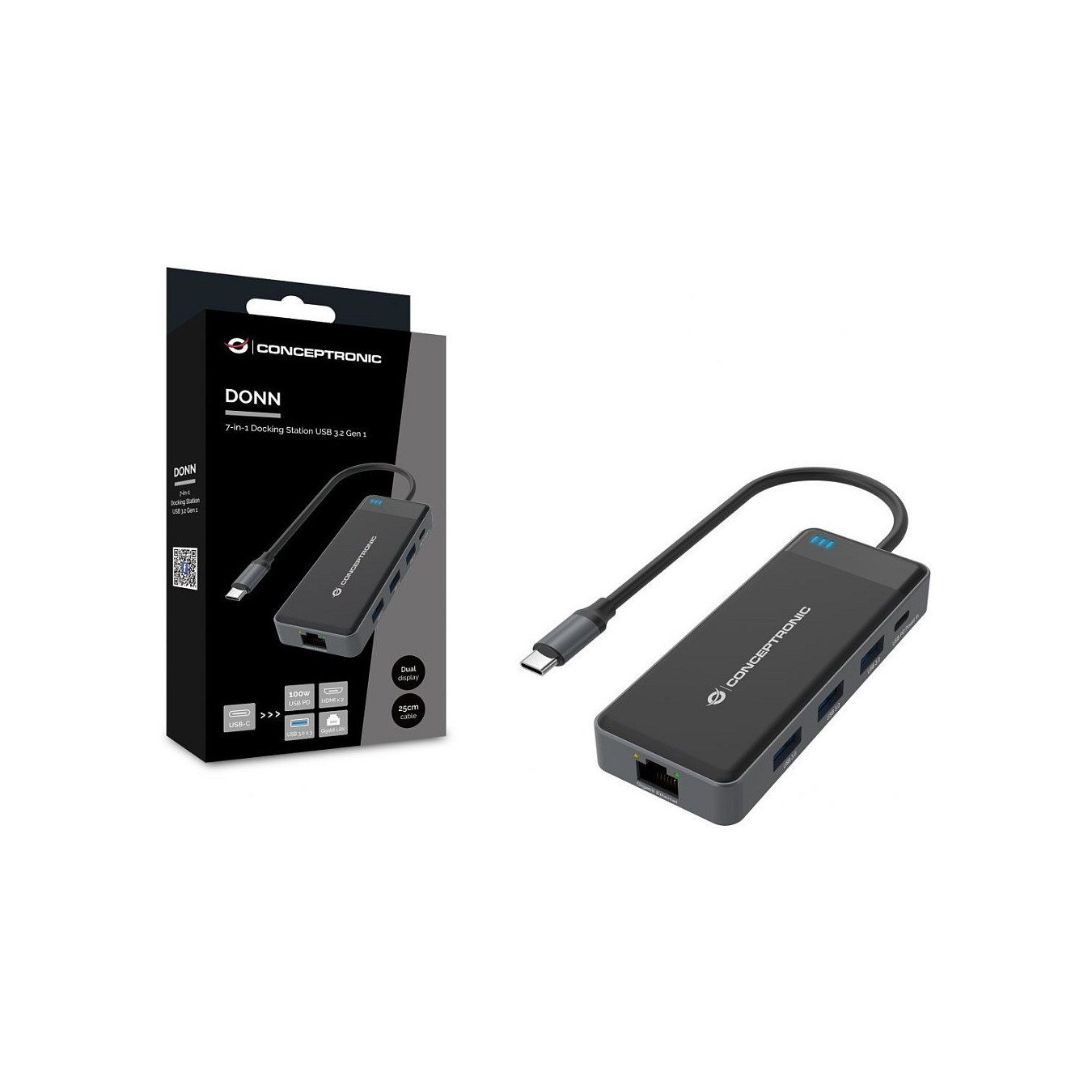 CONCEPTRONIC 7-1 Dock USB-C- to 2xHDMI 3xUSB-A GbE + 25cm gr — Buy in Cyprus with Fast Delivery