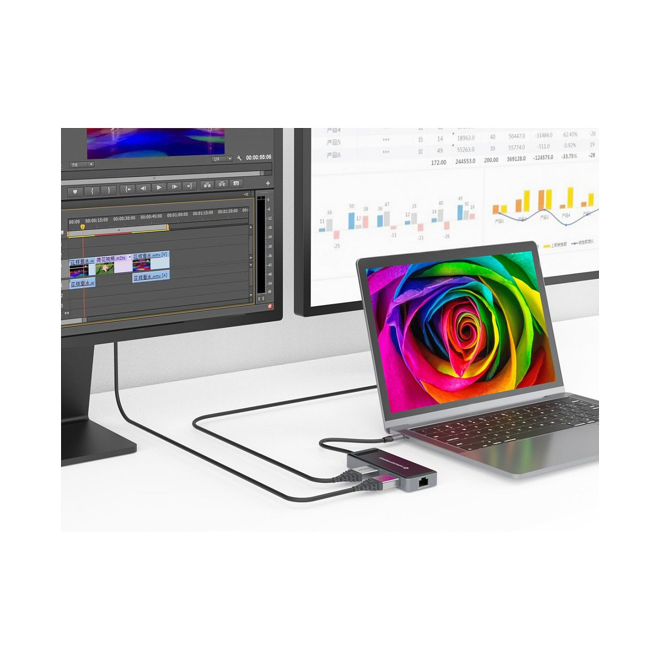 CONCEPTRONIC 7-1 Dock USB-C- to 2xHDMI 3xUSB-A GbE + 25cm gr — Buy in Cyprus with Fast Delivery