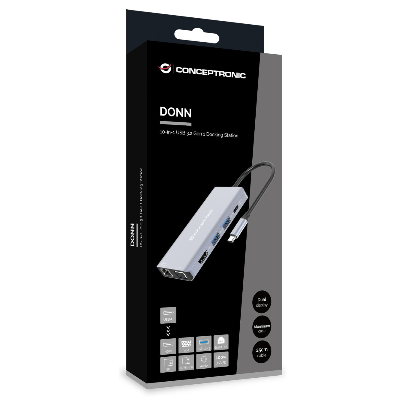 CONCEPTRONIC 10-1 Dock USB-C- to HDMI USB-A VGA AUX + 25cm gr — Buy in Cyprus with Fast Delivery