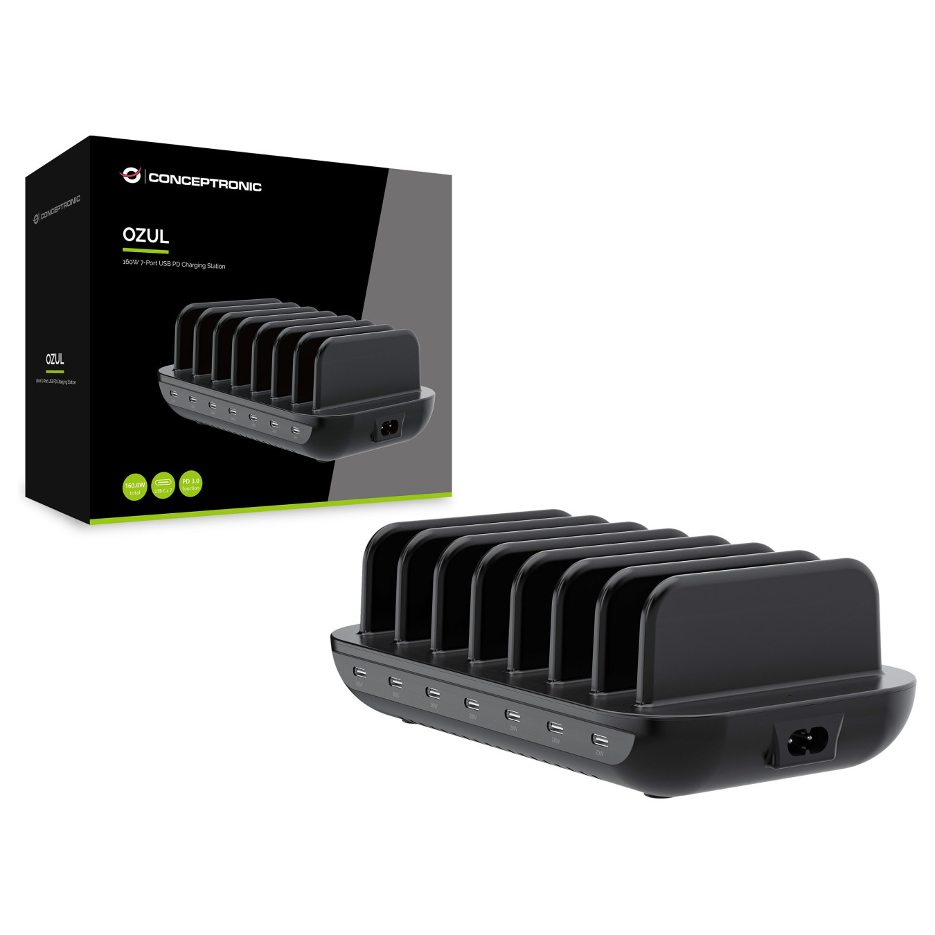 CONCEPTRONIC Ladegerät 7Port 7xUSB-C Multi 160WPD3.0 sw — Buy in Cyprus with Fast Delivery