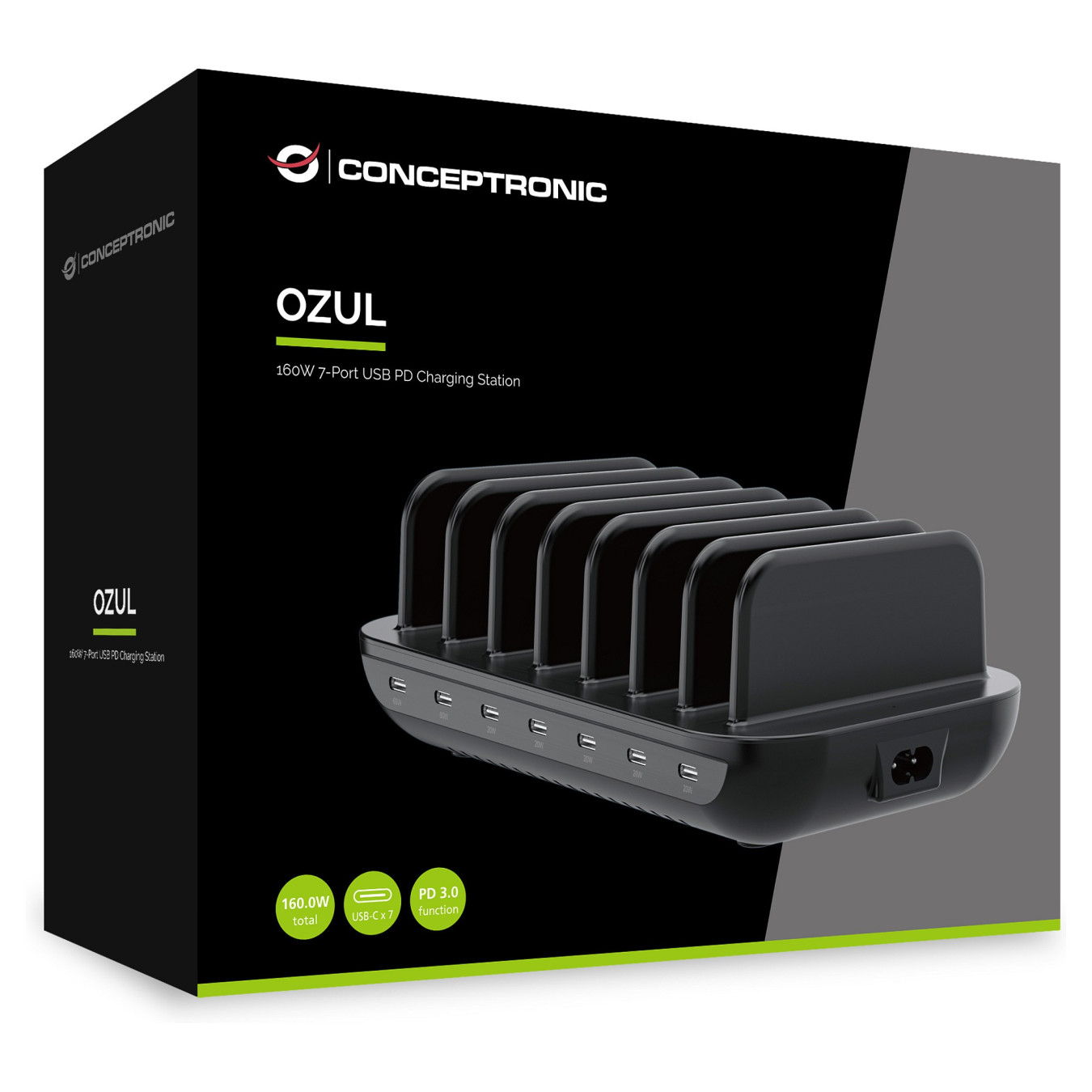 CONCEPTRONIC Ladegerät 7Port 7xUSB-C Multi 160WPD3.0 sw — Buy in Cyprus with Fast Delivery