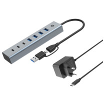 CONCEPTRONIC 7-Port Hub USB-A3.0 -C Adap.- to 4xA3.0+m.Netz. gr — Buy in Cyprus with Fast Delivery