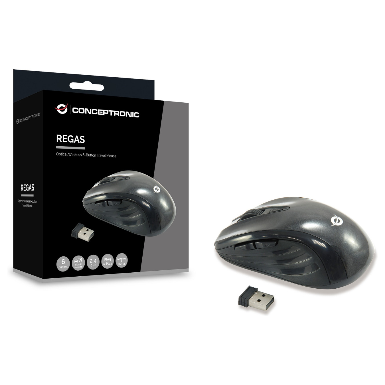 CONCEPTRONIC Optical Wireless 6-Tasten Travel USB Maus sw — Buy in Cyprus with Fast Delivery