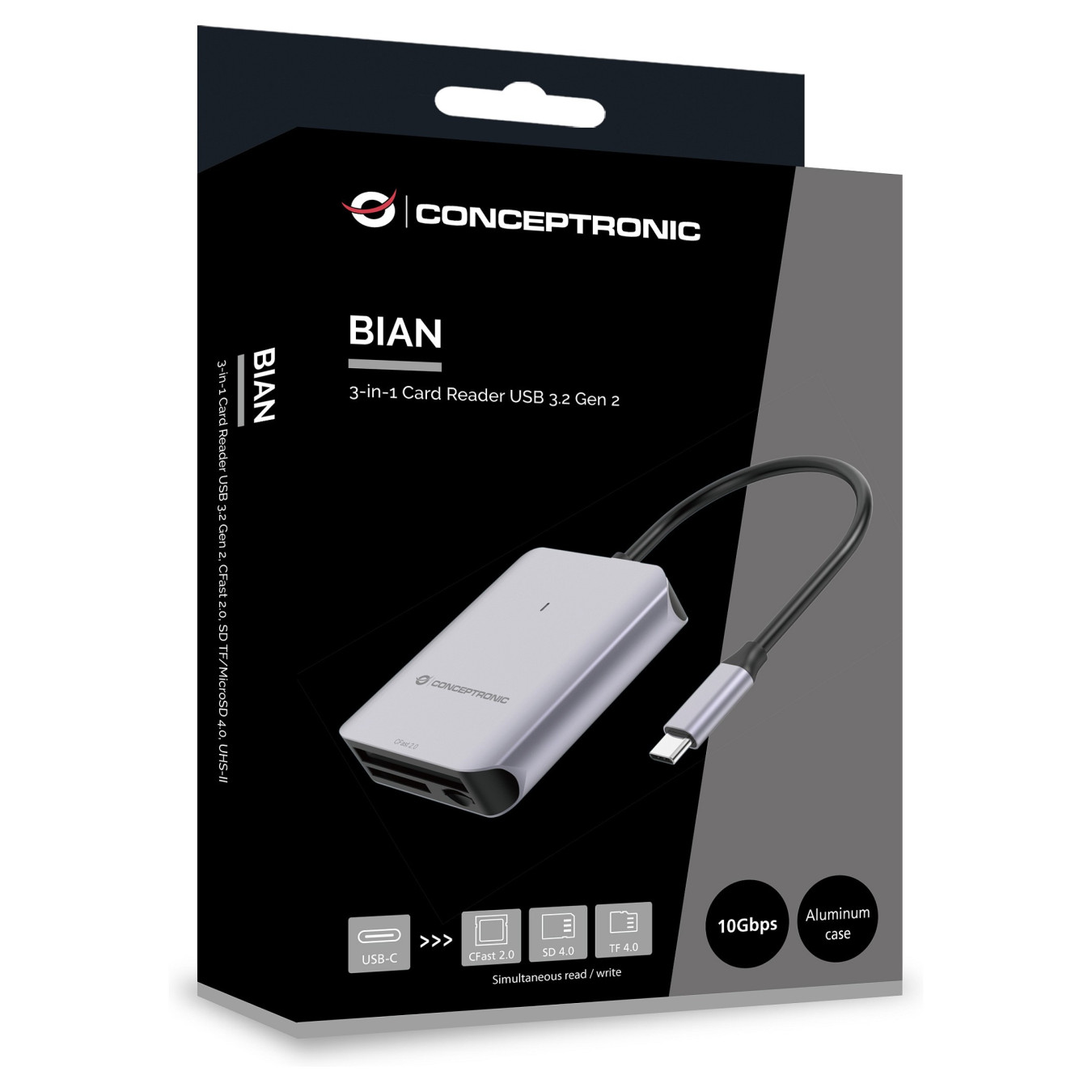 CONCEPTRONIC Kartenleser USB-C3.2- to SD TF4.0 CFast2.0 schwarz — Buy in Cyprus with Fast Delivery