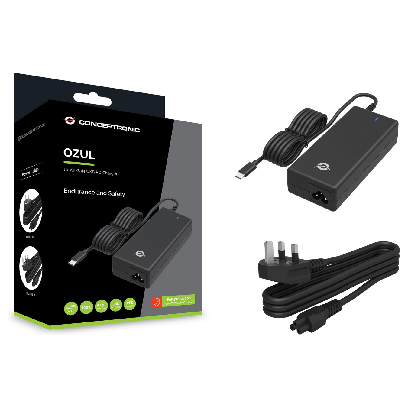 CONCEPTRONIC Ladegerät 1Port GaN USB-C UK 100WPD3.0 PPS sw — Buy in Cyprus with Fast Delivery