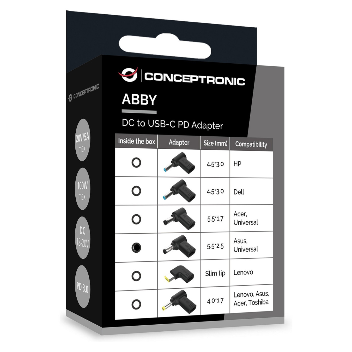 CONCEPTRONIC USB-C PD100W- to Asus Uni.5.5x2.5mm Adap.18-20V sw — Buy in Cyprus with Fast Delivery