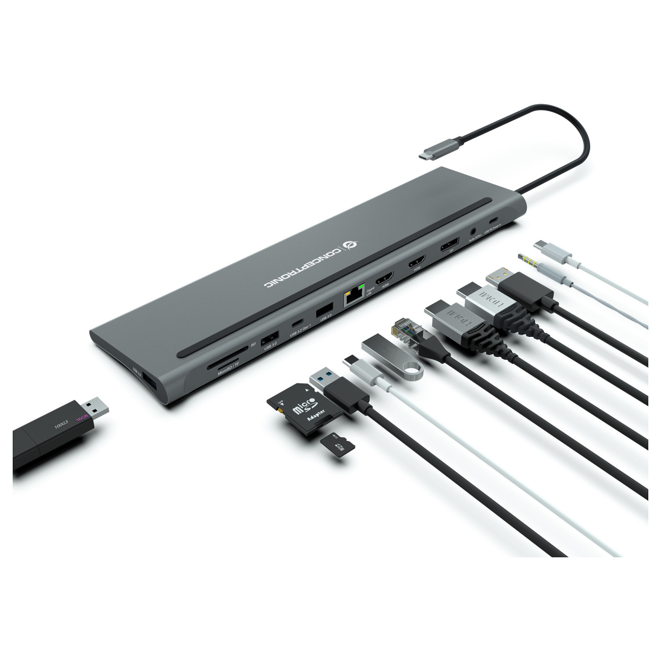 CONCEPTRONIC 12-1 Dock USB-C- to 2xHDMI 3xUSB-A DP + 18cm gr — Buy in Cyprus with Fast Delivery