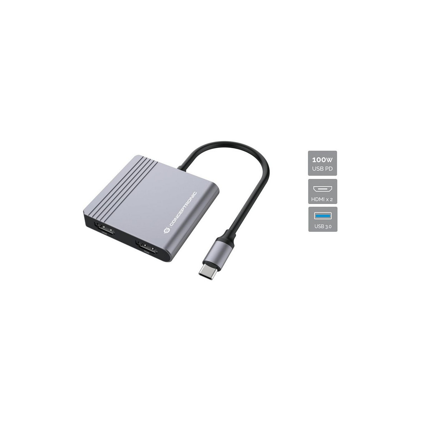 CONCEPTRONIC 4-1 Dock USB-C- to 2xHDMI USB-A 100WPD 25cm gr — Buy in Cyprus with Fast Delivery