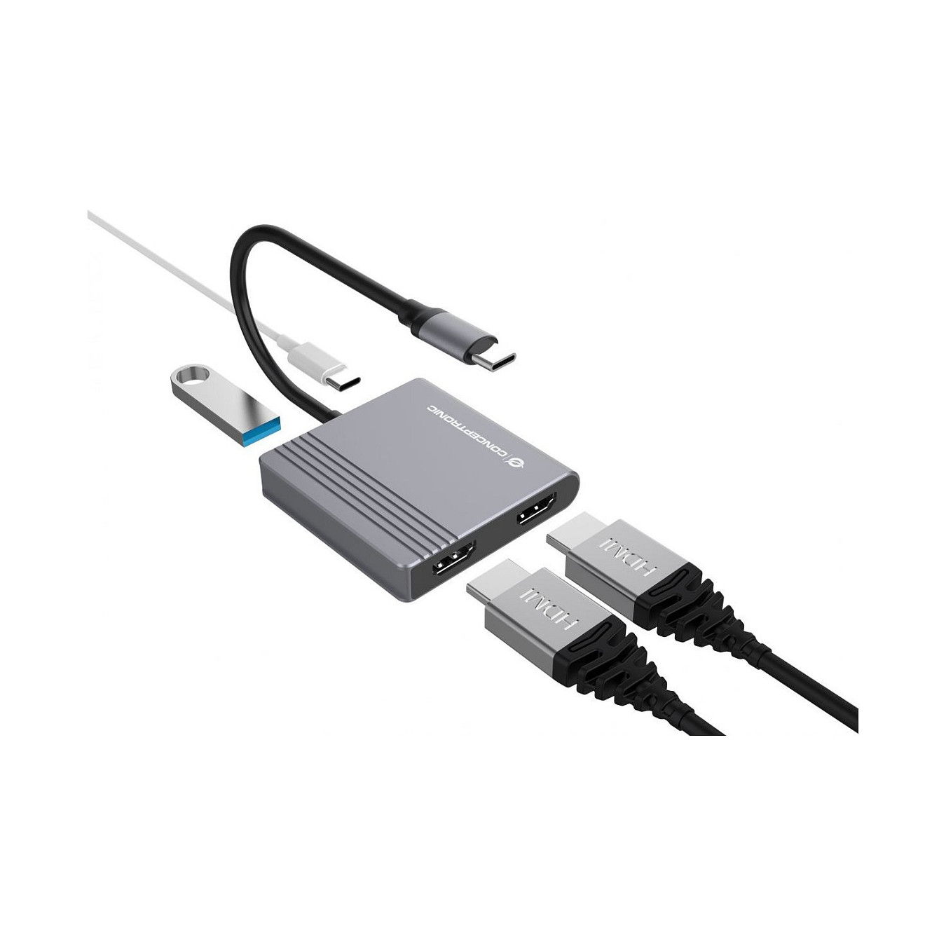 CONCEPTRONIC 4-1 Dock USB-C- to 2xHDMI USB-A 100WPD 25cm gr — Buy in Cyprus with Fast Delivery