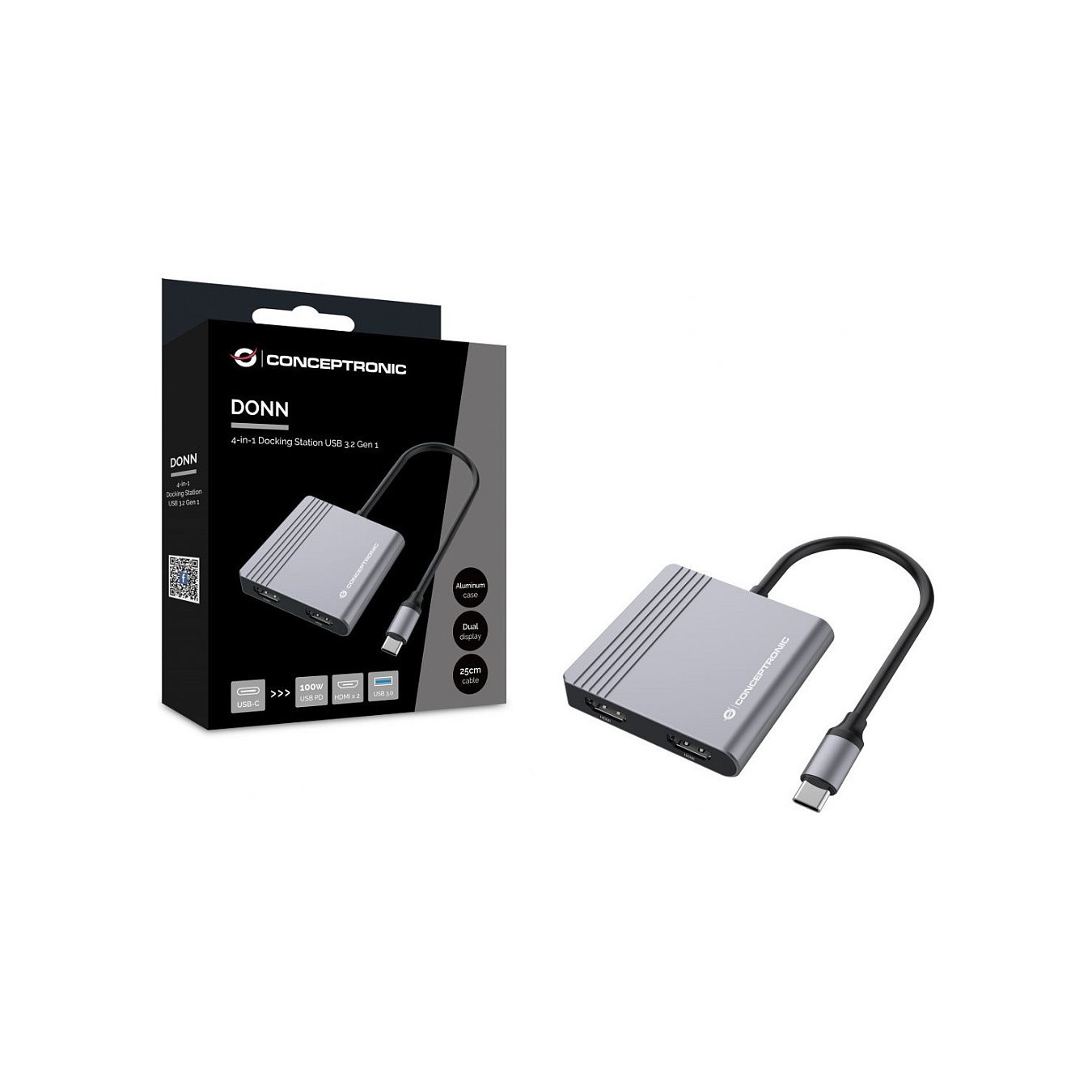 CONCEPTRONIC 4-1 Dock USB-C- to 2xHDMI USB-A 100WPD 25cm gr — Buy in Cyprus with Fast Delivery