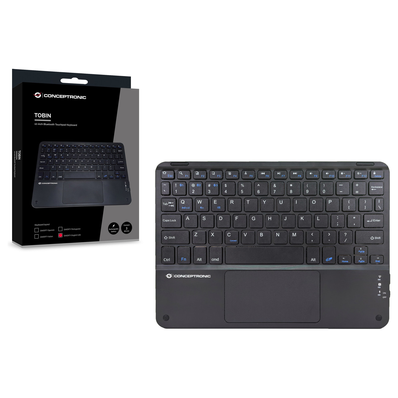 CONCEPTRONIC Wireless Tastatur. QWERTY-Layout US EN 10' sw — Buy in Cyprus with Fast Delivery