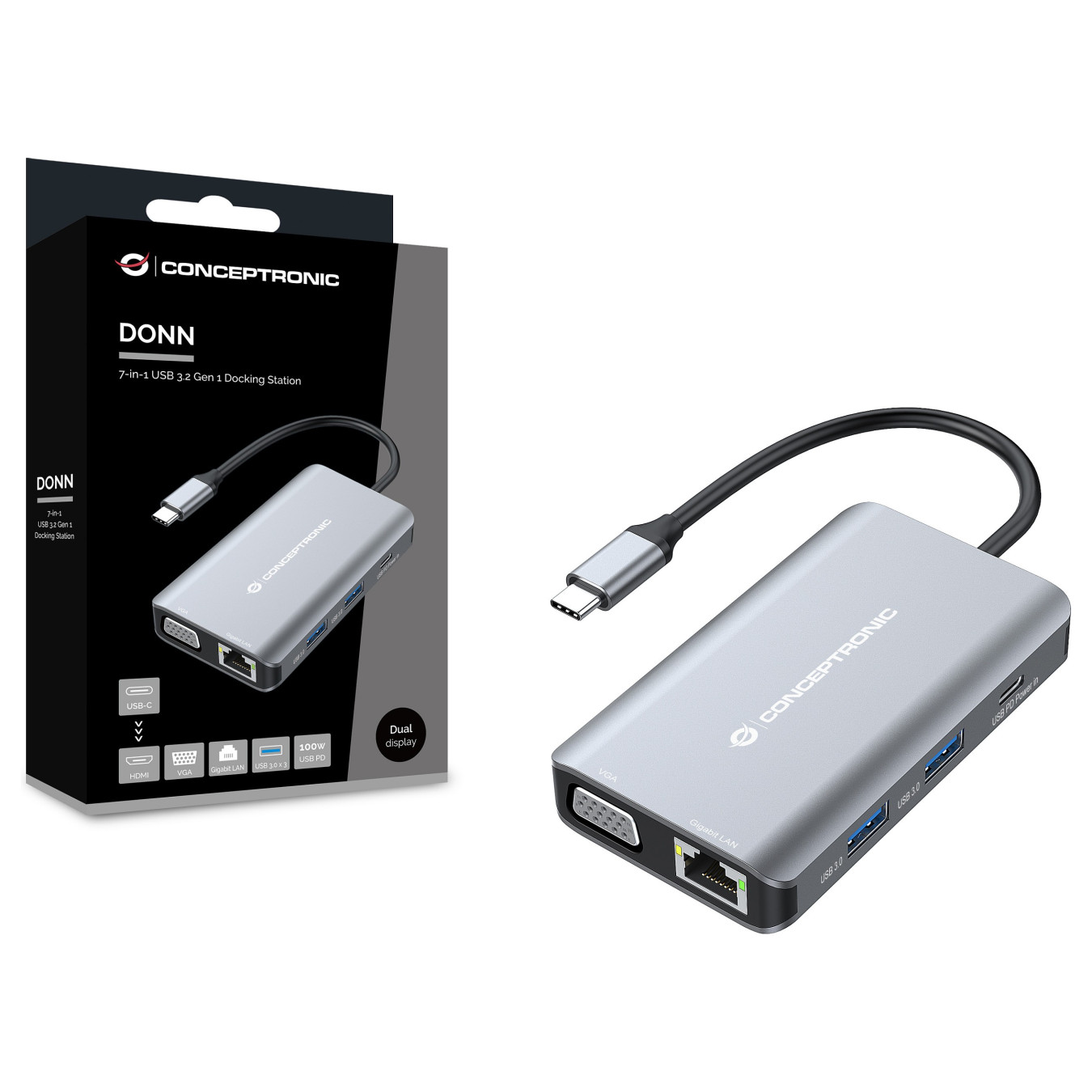 CONCEPTRONIC 7-1 Dock USB-C- to HDMI 3xUSB-A VGA + 25cm gr — Buy in Cyprus with Fast Delivery