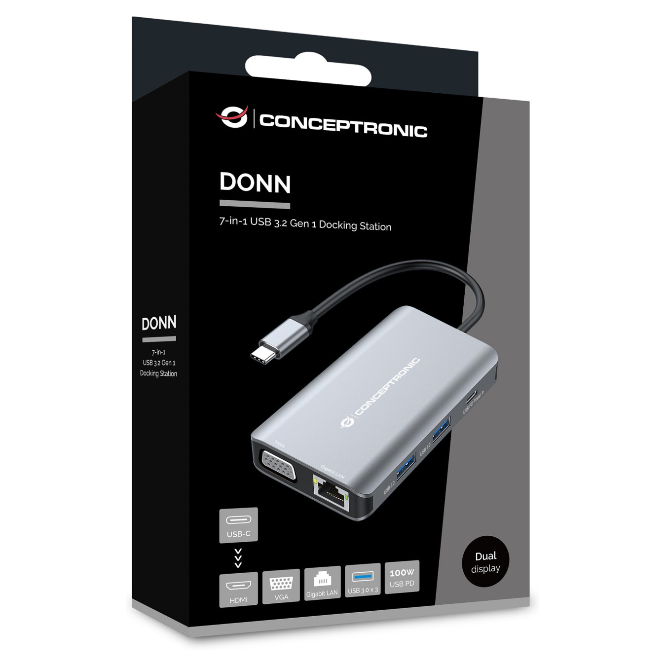 CONCEPTRONIC 7-1 Dock USB-C- to HDMI 3xUSB-A VGA + 25cm gr — Buy in Cyprus with Fast Delivery