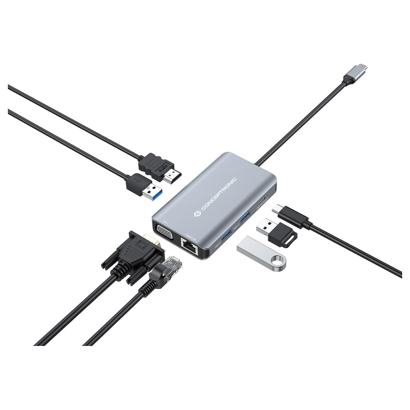 CONCEPTRONIC 7-1 Dock USB-C- to HDMI 3xUSB-A VGA + 25cm gr — Buy in Cyprus with Fast Delivery