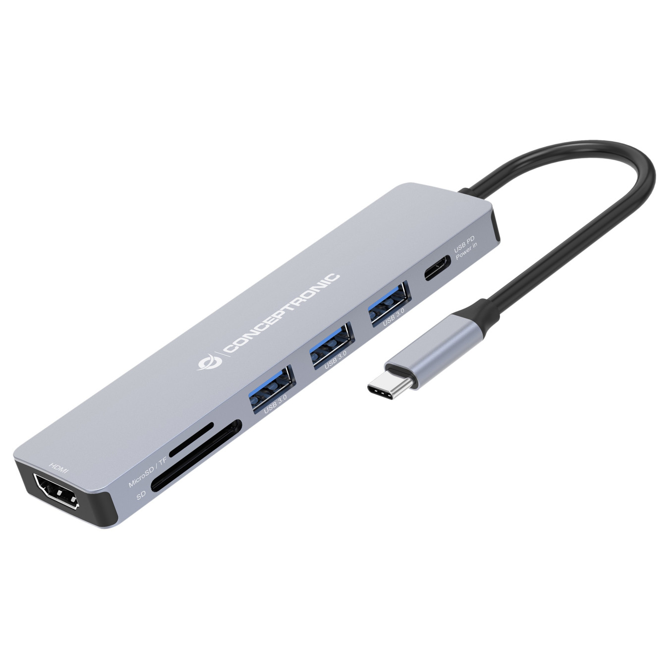 CONCEPTRONIC 7-1 Dock USB-C- to HDMI 3xUSB-A SD TF + 25cm gr — Buy in Cyprus with Fast Delivery