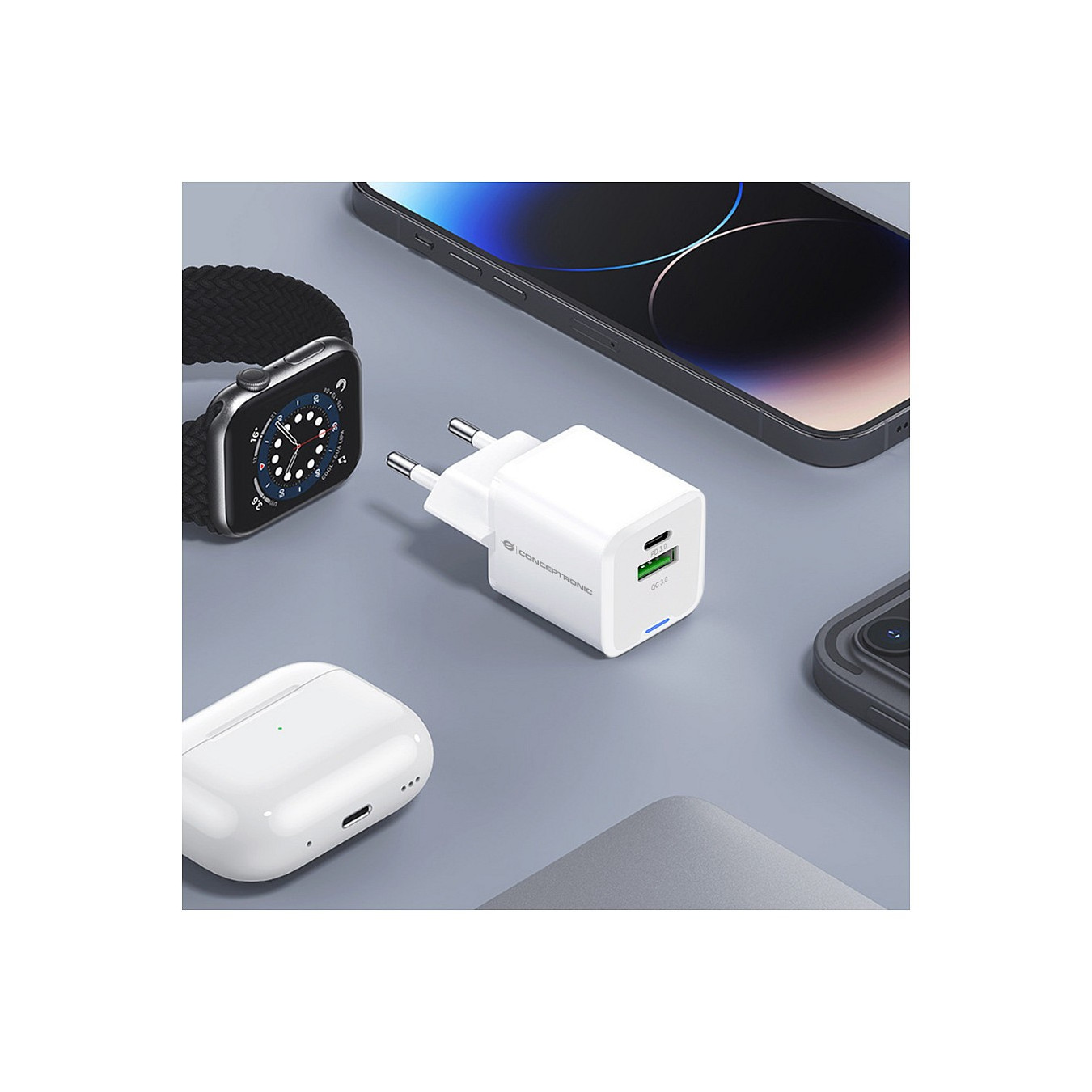 CONCEPTRONIC Ladegerät 2Port GaN USB-C -A 20WPD3.0 PPS ws — Buy in Cyprus with Fast Delivery