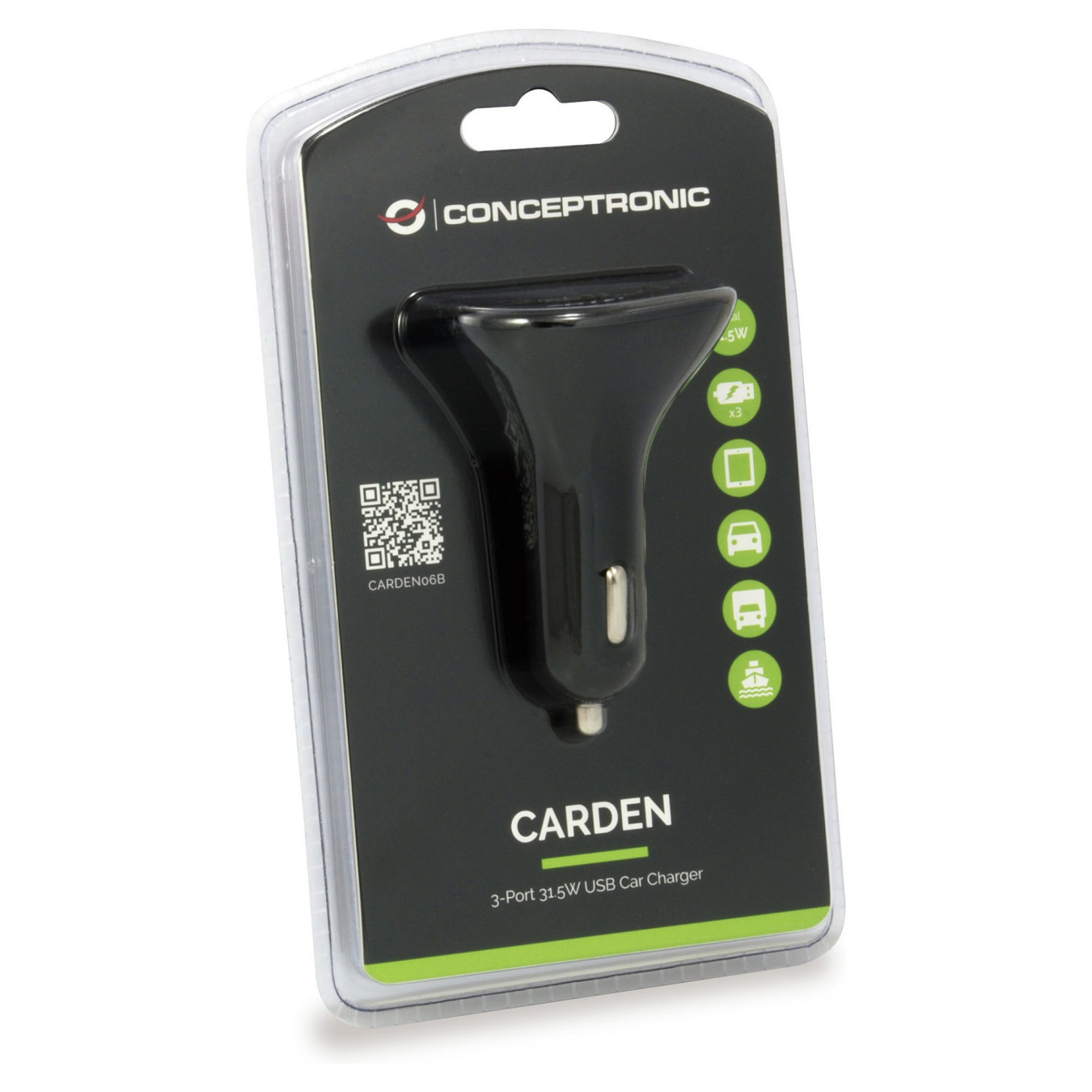 CONCEPTRONIC KFZ-Ladegerät 3-Port 3xUSB-A 31.5W sw — Buy in Cyprus with Fast Delivery
