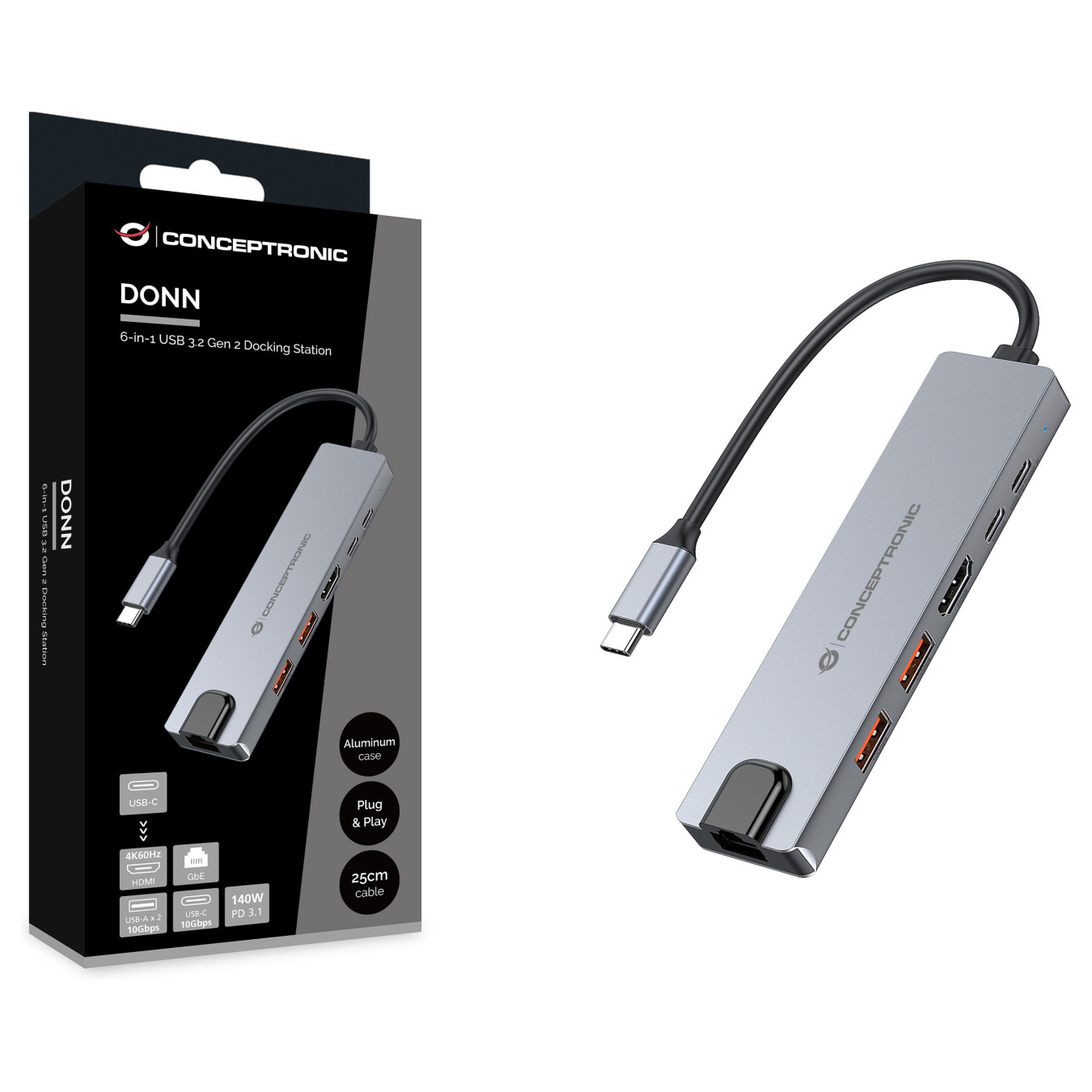 CONCEPTRONIC 6-1 Dock USB-C- to HDMI 2xUSB-A USB-C + 25cm si — Buy in Cyprus with Fast Delivery