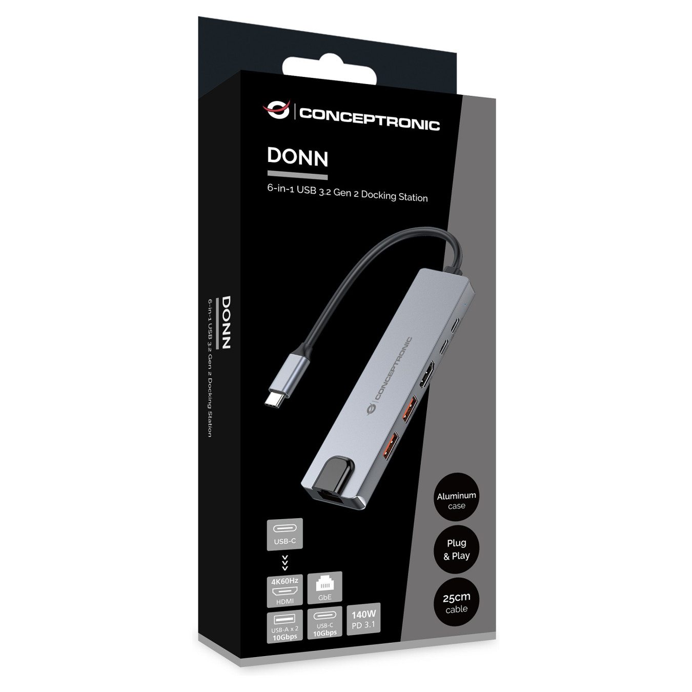 CONCEPTRONIC 6-1 Dock USB-C- to HDMI 2xUSB-A USB-C + 25cm si — Buy in Cyprus with Fast Delivery