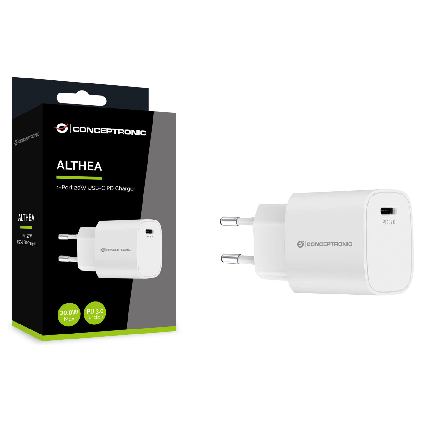 CONCEPTRONIC Ladegerät 1Port USB-C Top-Port 20WPD3.0 ws — Buy in Cyprus with Fast Delivery