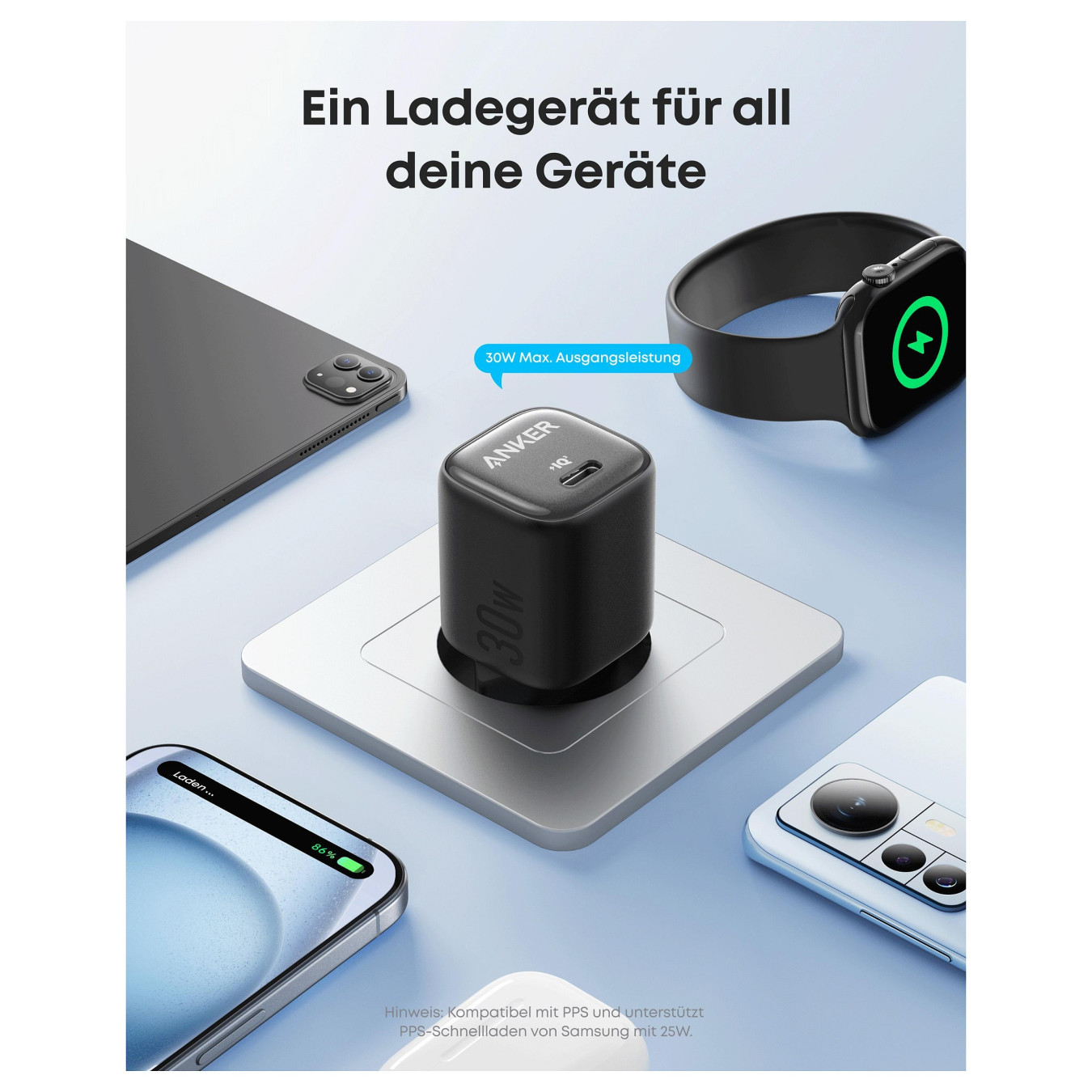 ANKER Charger 30W kompaktes GaN Schnellladegert 1x USB-C schwarz — Buy in Cyprus with Fast Delivery