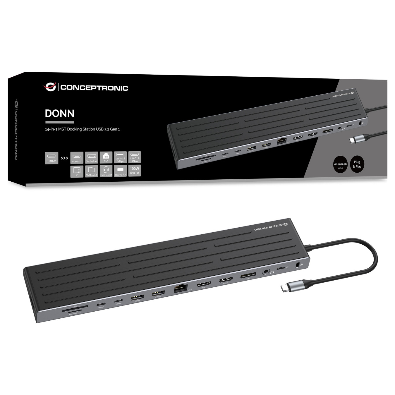 CONCEPTRONIC 14-1 Dock USB-C- to 2xHDMI DP 2xUSB-C + 18cm sw — Buy in Cyprus with Fast Delivery