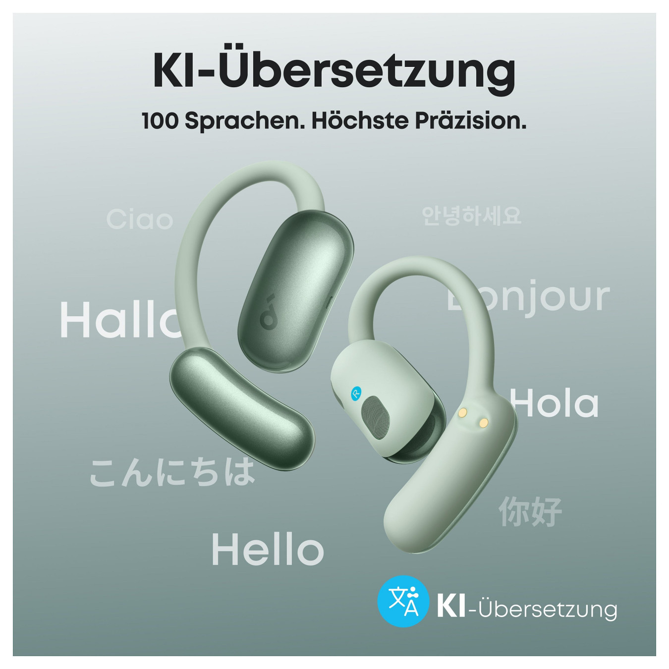 ANKER Soundcore AeroFit 2 AI green Open-Ear-Kopfhrer 35 Stunden Wiedergabezeit IP55 inkl. KI Assisent und bersetzung