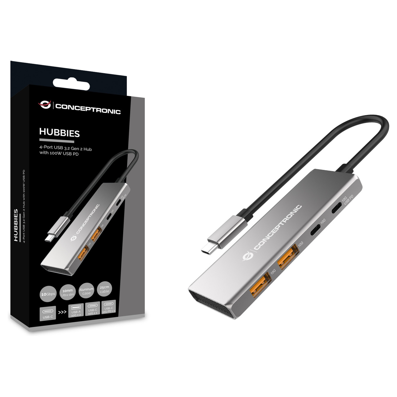 CONCEPTRONIC 4-1 Dock USB-C- to 2xUSB-C 2xUSB-A 100WPD 25cm gr — Buy in Cyprus with Fast Delivery