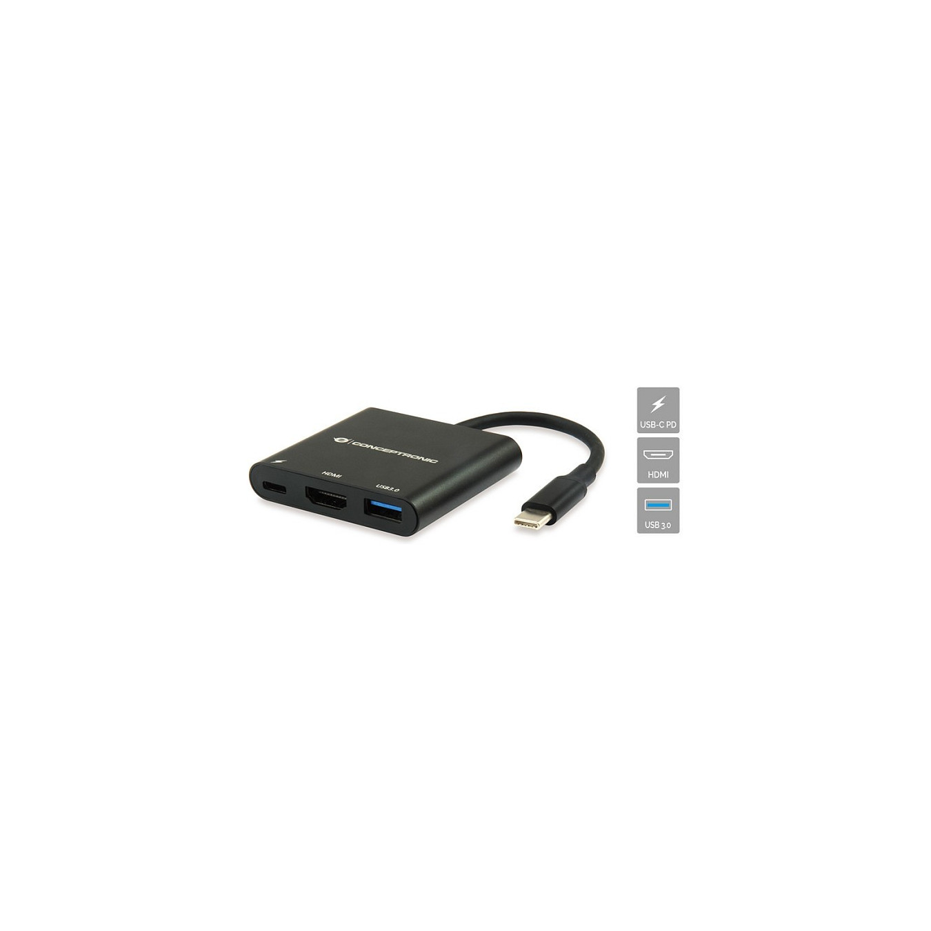 CONCEPTRONIC 3-1 Dock USB-C- to HDMI USB-A 60WPD 15cm sw — Buy in Cyprus with Fast Delivery