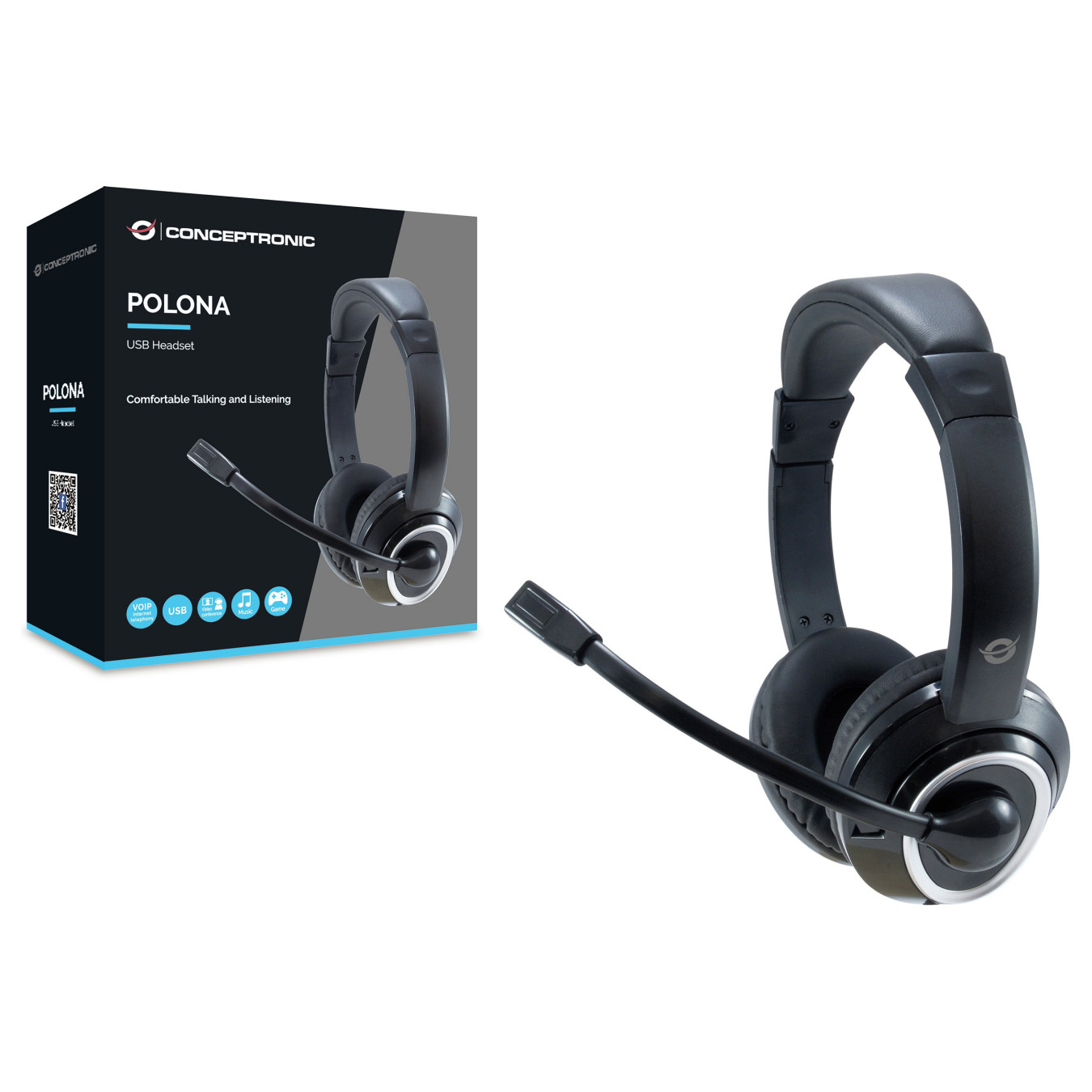 CONCEPTRONIC Headset USB Mikro.int.Bed.Stereo 2.0m sw — Buy in Cyprus with Fast Delivery