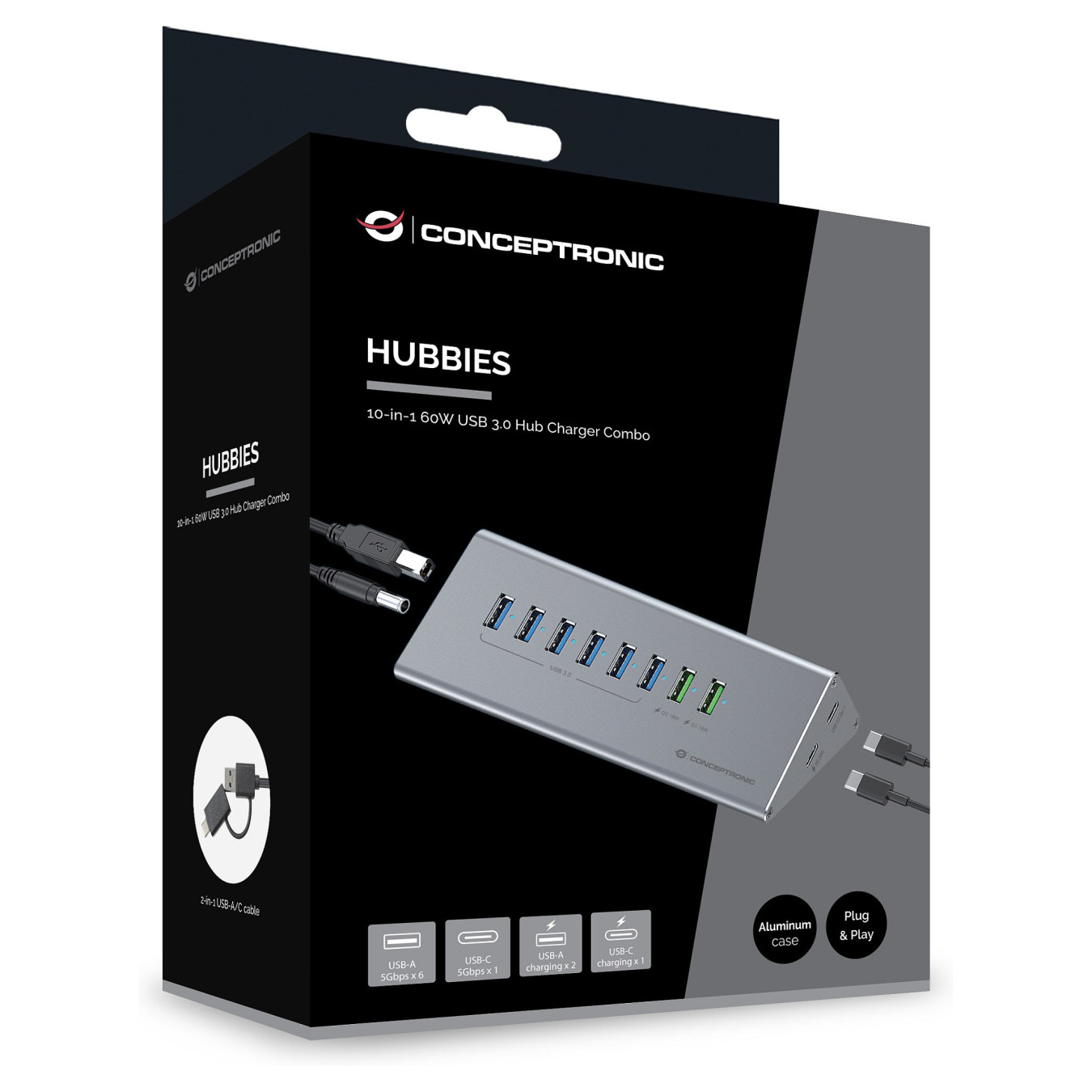 CONCEPTRONIC10-Port Hub USB-A3.0 -C Adap.- to 6xA3.0+m.Netz. gr — Buy in Cyprus with Fast Delivery