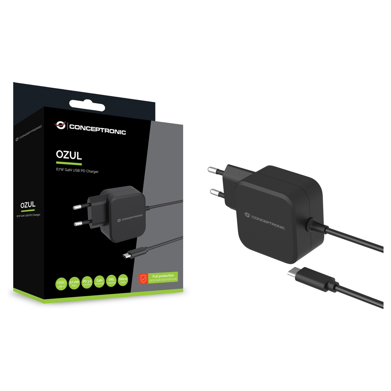 CONCEPTRONIC Ladegerät 1Port GaN USB-C Desk 67WPD3.0 PPS sw — Buy in Cyprus with Fast Delivery