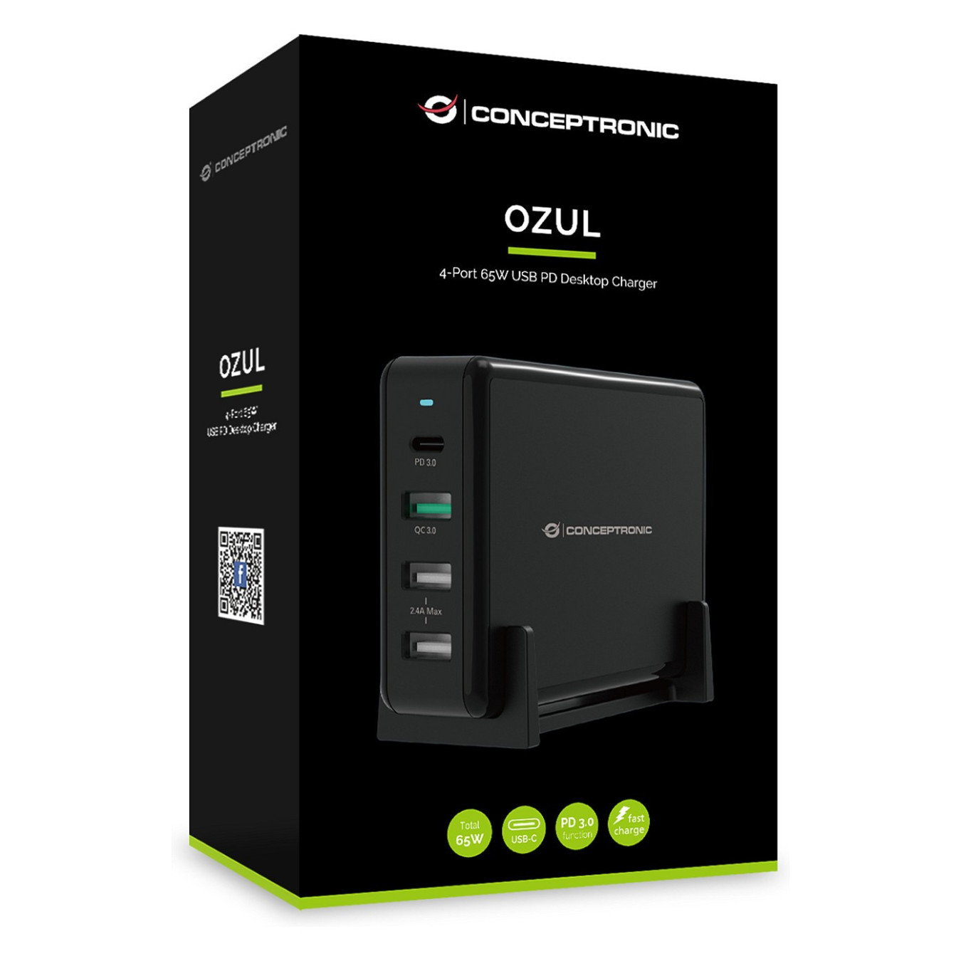 CONCEPTRONIC Ladegerät 4Port 3xUSB-A 1xC Desk 65WPD3.0 sw — Buy in Cyprus with Fast Delivery