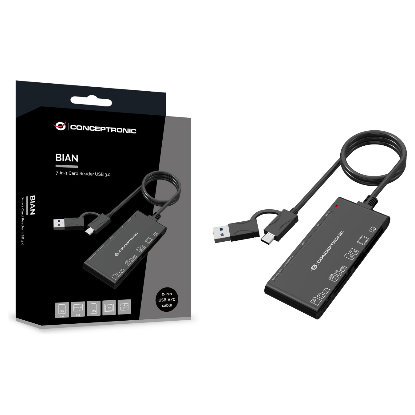CONCEPTRONIC Kartenleser USB-A -C3.2- to 7-in-1 schwarz — Buy in Cyprus with Fast Delivery