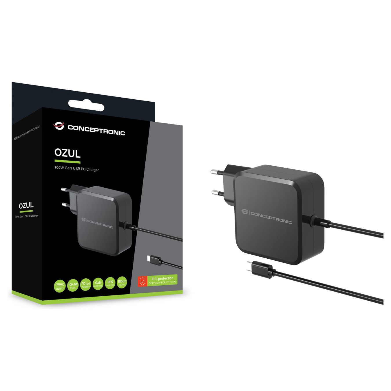 CONCEPTRONIC Ladegerät 1Port GaN USB-C Desk 100WPD3.0 PPS sw — Buy in Cyprus with Fast Delivery