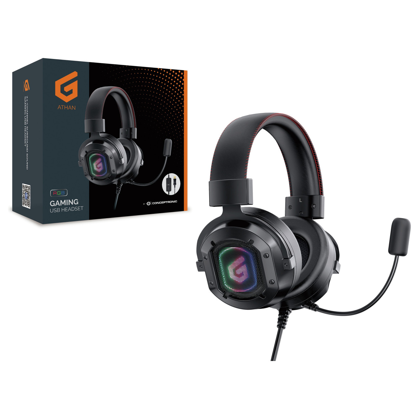CONCEPTRONIC Gaming Headset USB Mikro.7.1.int.Bed. 2.2m sw — Buy in Cyprus with Fast Delivery