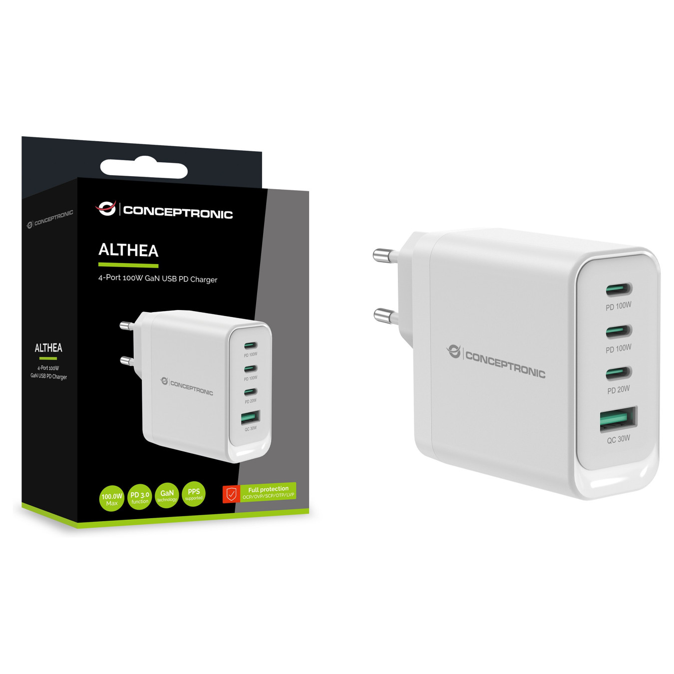 CONCEPTRONIC Ladegerät 4Port GaN 3xUSB-C 1xA100WPD3.0 PPS ws — Buy in Cyprus with Fast Delivery